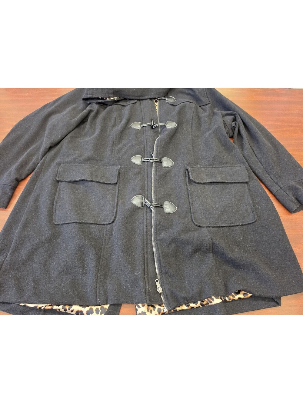 Torrid Black Toggle Coat Jacket Leopard Print Lined Wool Blend Plus Size 4 Chic